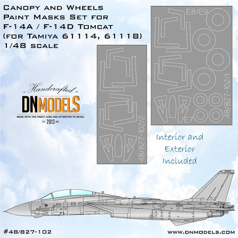 DNモデル 48/827-102 1/48 F-14A トF-14A/D トムキャット用キャノピー&ホイール塗装マスク(タミヤ 61114,61118用)