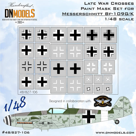 DNモデル 48/827-106 1/48 メッサーシュミット Bf-109G/K 大戦後期クロスペイントマスクセット(全キット用)