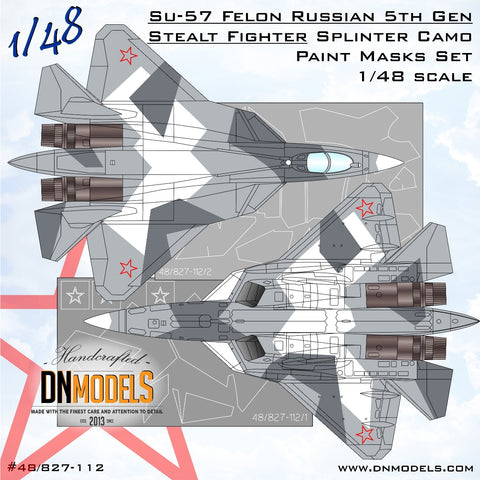 DNモデル 48/827-112 1/48 Su-57 フェロン ロシア 第5世代ステルス戦闘機 スプリンター迷彩塗装マスクセット (ズベズダ用)