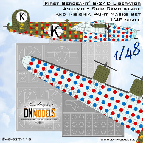 DNモデル 48/827-118 1/48 B-24D “First Sergeant” リベレーターアッセンブリーシップ迷彩と記章塗装マスクセット(全キット用)