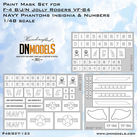 DNモデル 48/827-123 1/48 F-4 B/J/N ジョリーロジャース 海軍ファントム 記章&ナンバー ペイントマスクセット(全キット用)