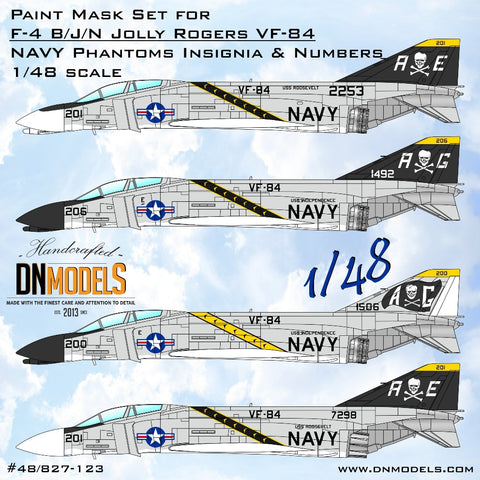 DNモデル 48/827-123 1/48 F-4 B/J/N ジョリーロジャース 海軍ファントム 記章&ナンバー ペイントマスクセット(全キット用)
