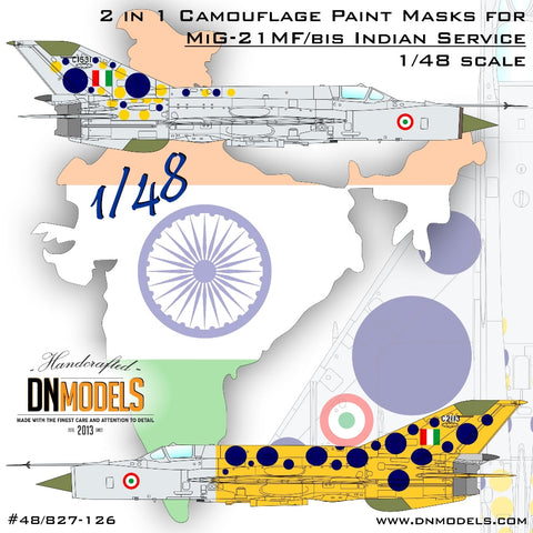 DNモデル 48/827-126 1/48 MiG-21MF / MiG-21bis インド軍 2 in 1 ペイントマスクセット(全キット用)
