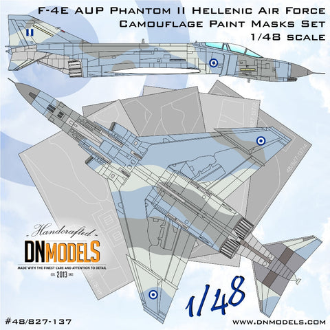 DNモデル 48/827-137 1/48 F-4E AUP ファントムII ギリシャ空軍迷彩塗装マスクセット(造形村,モンモデル,ハセガワ F-4E ファントム II キット用)