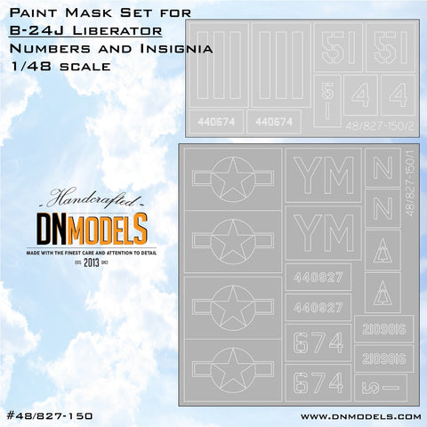 DNモデル 48/827-150 1/48 B-24J リベレーター 記章&ナンバー ペイントマスクセット (ホビーボス用)