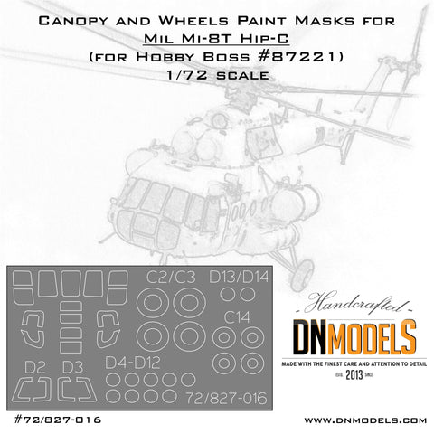 DNモデル 72/827-016 1/72 ミルMi-8 / Mi-17 ヒップヘリコプター 塗装マスク ? キャノピー&ホイール(ホビーボス 87221, ホビーボス 87208, Arkモデル 72037用)