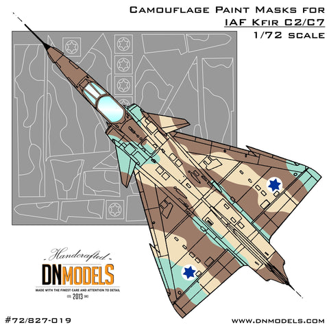 DNモデル 72/827-019 1/72 IAI クフィル C2/C7 迷彩塗装マスク + イスラエルの星のステンシル(AMK 86002用)