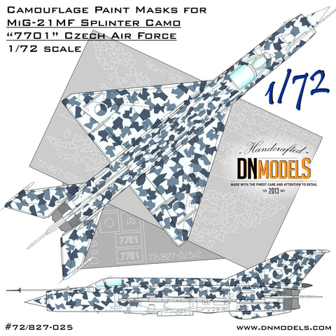 DNモデル 72/827-025 1/72 チェコ・スプリンター #7701 ? MiG-21用迷彩塗装マスク(エデュアルド 70141, 70142, R0017, 2124用)