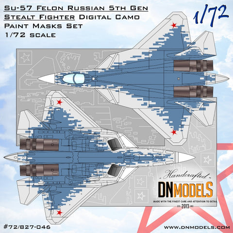 DNモデル 72/827-046 1/72 Su-57 フェロン ロシア 第5世代ステルス戦闘機 デジタル迷彩塗装マスクセット(ズベズダ用)