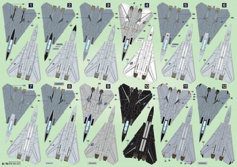 DXM 41-1114 1/144 アメリカ海軍F-14A/B/D トムキャット VF-2/14/31/32/102/103/NSAWC 12 スキーム コレクション