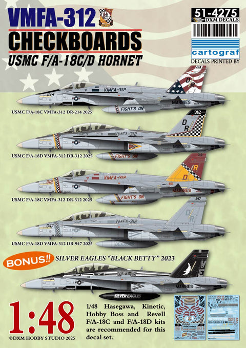 DXM 51-4275 1/48 アメリカ海兵隊 F/A-18C/D ホーネット VMFA-312 チェッカーボーズ (ハセガワ,キネティック,ホビーボス用)