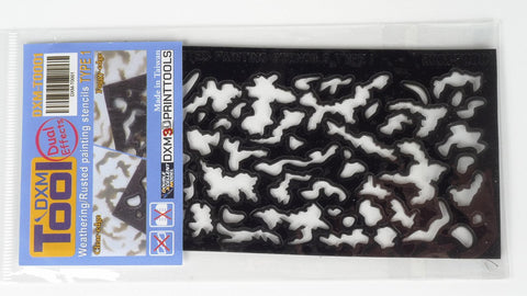 DXM T0001 ウェザリング/錆/退色 デュアルエフェクト エアブラシステンシル #1(15cm X 7cm)