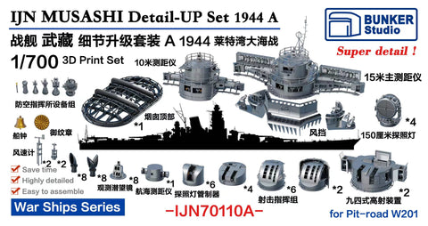 バンカースタジオ IJN70110A 1/700 WWII日本海軍 戦艦 武蔵 ディティールアップセット A 1944年 レイテ沖海戦 バリューパック(ピットロードW201用)