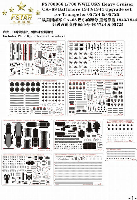 ファイブスターモデル FS700066 1/700 WWII アメリカ国海軍 重巡洋艦 CA-68 ボルティモア 1943/44 アップグレードセット(トランぺッター05724 & 05725用)