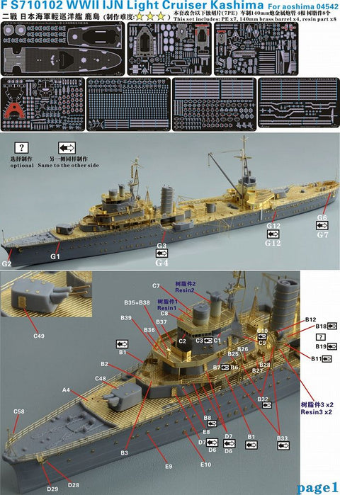 ファイブスターモデル FS710102 1/700 日本海軍 軽巡洋艦 鹿島 アップグレードセット(アオシマ 04542用)