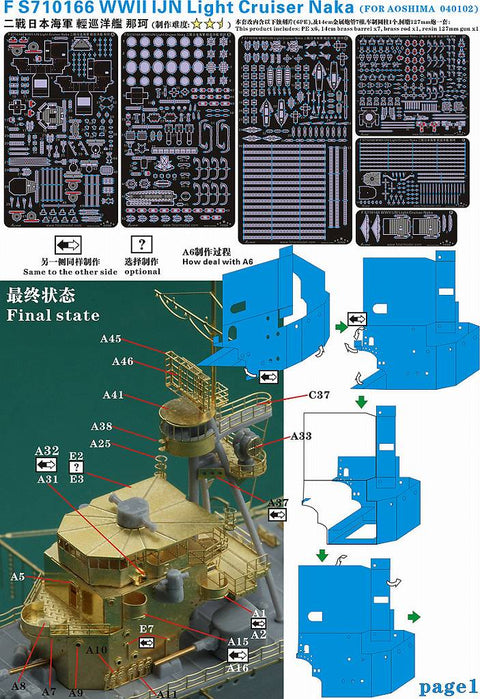 ファイブスターモデル FS710166 1/700 日本海軍 軽巡洋艦 那珂用 アップグレードセット(アオシマ04010用)
