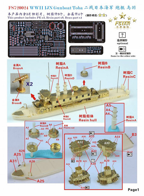 ファイブスターモデル FS720024 1/700 日本海軍 砲艦 鳥羽 レジンキット