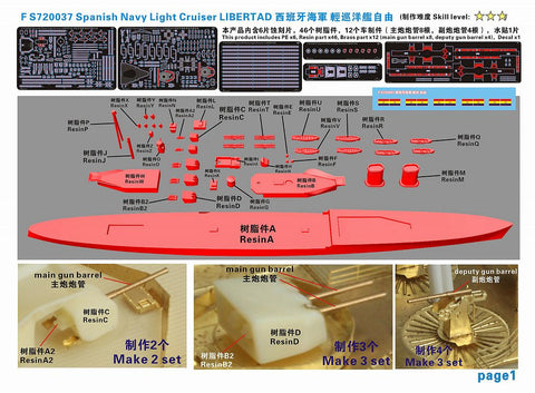ファイブスターモデル FS720037 1/700 スペイン海軍 プリンシペ・アルフォンソ級軽巡洋艦 リベルタ レジンキット