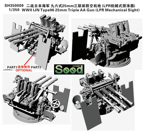 シードホビー SH350009 1/350 WWII日本海軍 九六式25mm三連装対空砲(LPR機械式照準器付き)(6セット)
