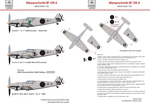 HADモデル 32060 1/32 メッサーシュミット Bf 109 A デカールシート