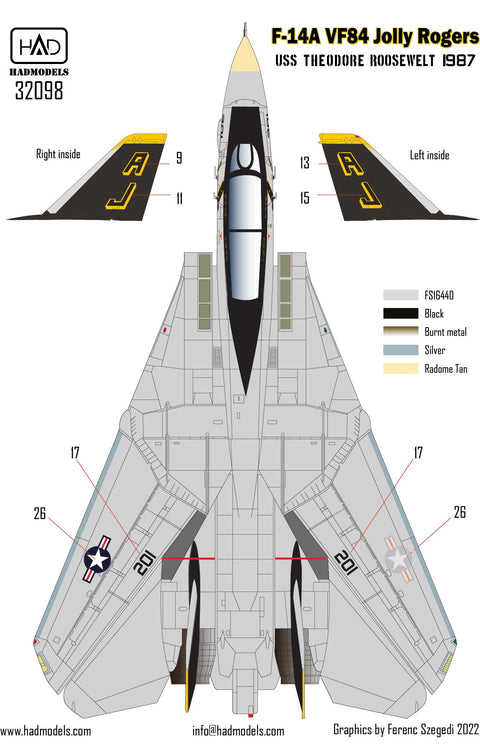 HADモデル 32098 1/32 F-14A ジョリーロジャース USS セオドア・ルーズベルト デカールシート
