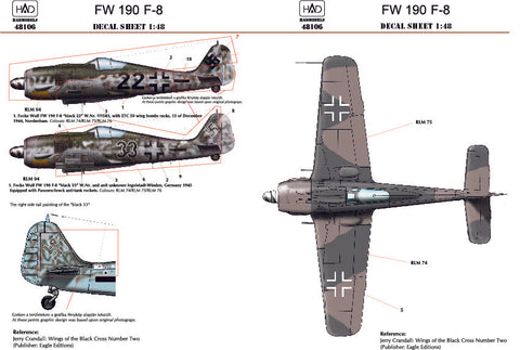 HADモデル 48106 1/48 FW 190 F-8(2ドイツ空軍)デカールシート