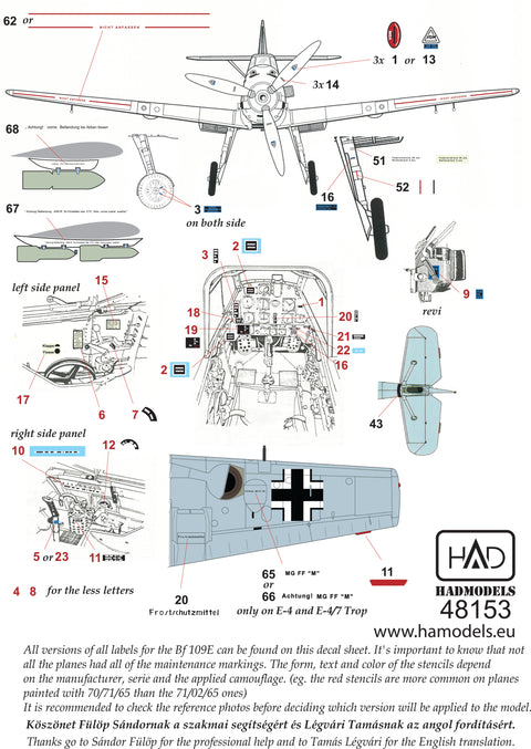 HADモデル 48153 1/48 Bf 109 E フルステンシルマトリカ
