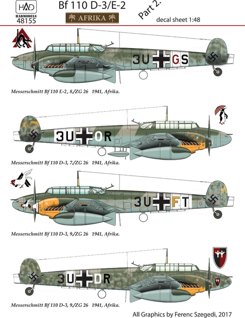 HADモデル 48155 1/48 Bf 110 D-3/E-2「アフリカ」パート2 デカールシート
