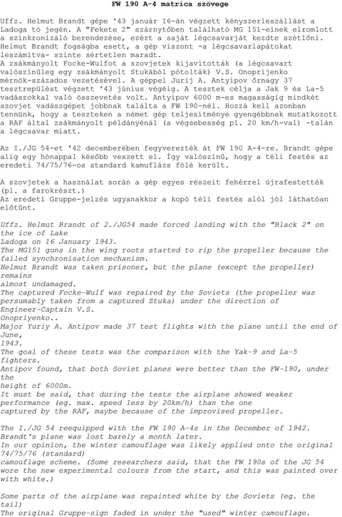 HADモデル 48179 1/48 FW 190 A-4(ブラック2 JG54; + ソ連鹵獲塗装)デカールシート