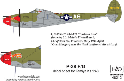 HADモデル 48212 1/48 P-38 F/G タミヤキット用 アバウブ・ヨーロッパ デカールシート