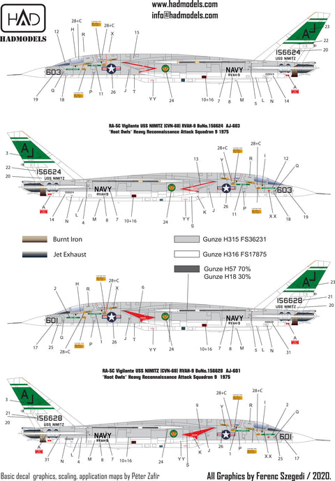 HADモデル 48214 1/48 RA-5C ヴィジランテ / USS ニミッツ デカールシート