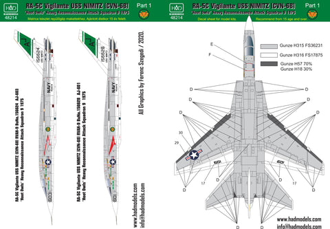 HADモデル 48214 1/48 RA-5C ヴィジランテ / USS ニミッツ デカールシート