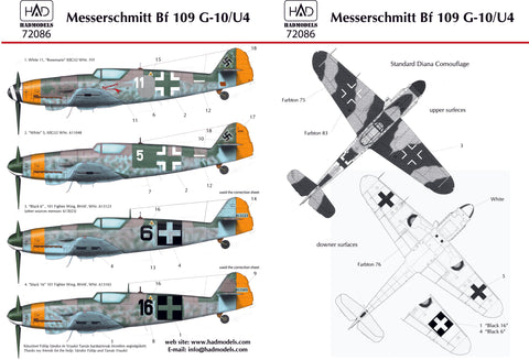 HADモデル 72086 1/72 メッサーシュミット Bf 109 G-10 デカールシート