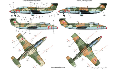 HADモデル 72138 1/72 L-29(ハンガリー、ブルガリア、ルーマニア)デカールシート