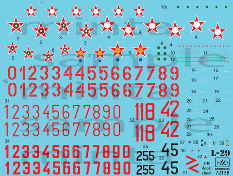 HADモデル 72138 1/72 L-29(ハンガリー、ブルガリア、ルーマニア)デカールシート
