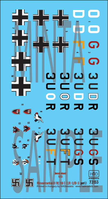 HADモデル 72153 1/72 Bf 110 D-3 パート2 デカールシート