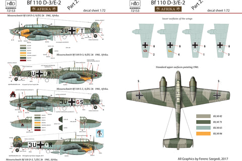 HADモデル 72153 1/72 Bf 110 D-3 パート2 デカールシート