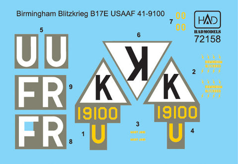 HADモデル 72158 1/72 B-17E バーミンガム電撃戦 USAAF デカールシート