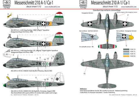 HADモデル 72162 1/72 Me 210 パート1 デカールシート