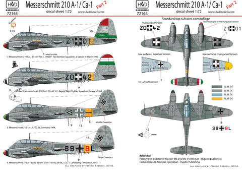 HADモデル 72163 1/72 Me 210 パート2 デカールシート