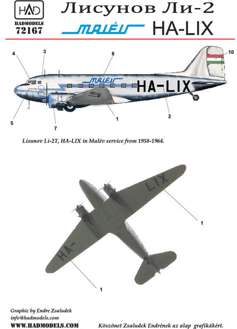 HADモデル 72167 1/72 Li-2 HA-LIX デカールシート
