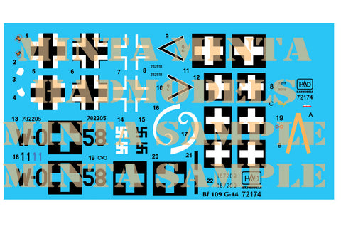 HADモデル 72174 1/72 メッサーシュミット Bf 109 G-14 デカールシート