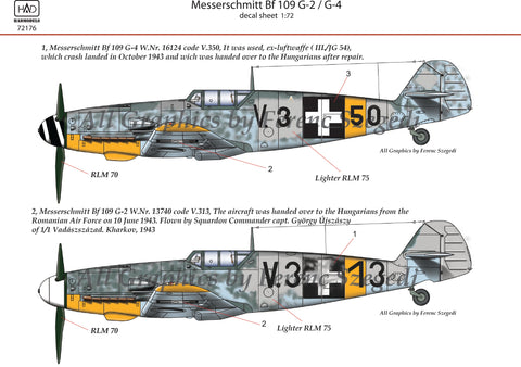 HADモデル 72176 1/72 メッサーシュミット Bf 109 G-2/G-4 デカールシート
