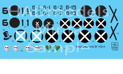 HADモデル 72184 1/72 メッサーシュミット Bf 109 A デカールシート