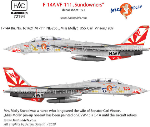 HADモデル 72194 1/72 F-14A VF111 「サンダウナーズ」 - ミス・モリー デカールシート