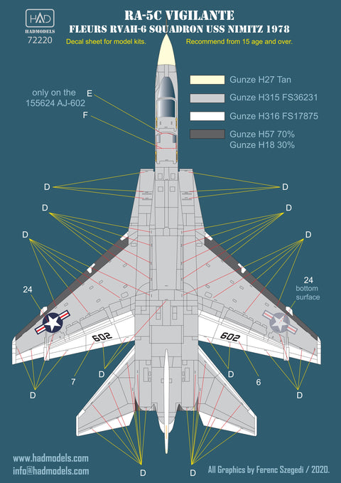 HADモデル 72220 1/72 RA-5C ヴィジランテ USS ニミッツ 1978 / パート3 デカールシート