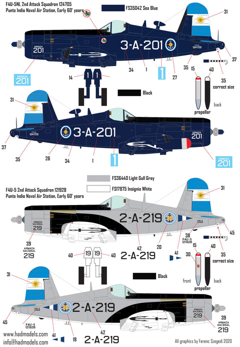 HADモデル 72229 1/72 F4U-5N / NL アルゼンチン海軍コルセア デカールシート
