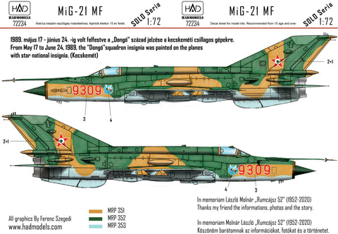 HADモデル 72234 1/72 スター国章を付けた MiG-21 MF 9309 ”ドンゴ” 飛行隊