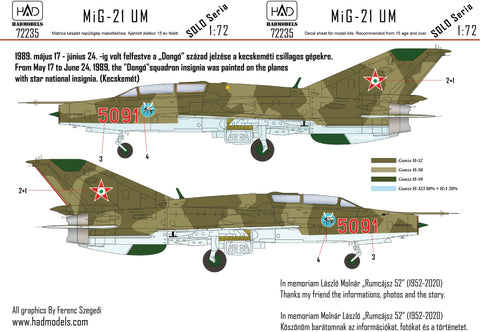 HADモデル 72235 1/72 スター国章を付けた MiG-21 UM 5091 ”ドンゴ”飛行隊