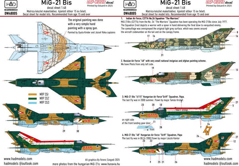 HADモデル DW-48005 1/48 MiG-21bis 剥離デカール